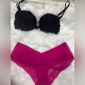 Victorias Secret Elegant Black Lace Bra and Pink Panty Set